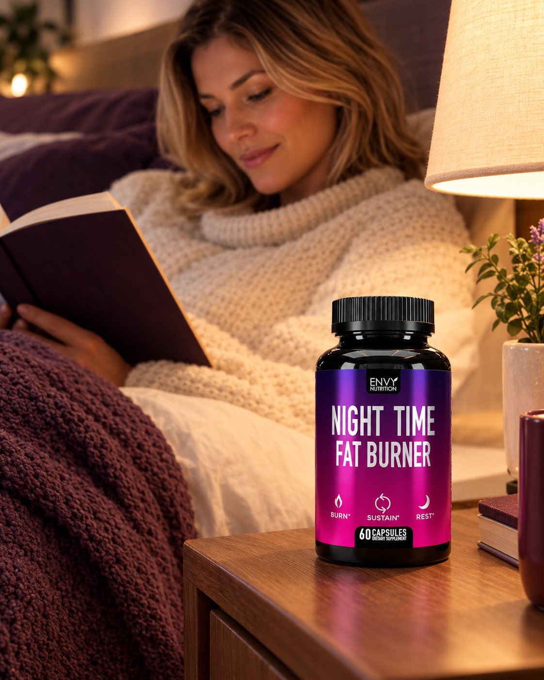 Reading in bed with the bottle on the nightstand